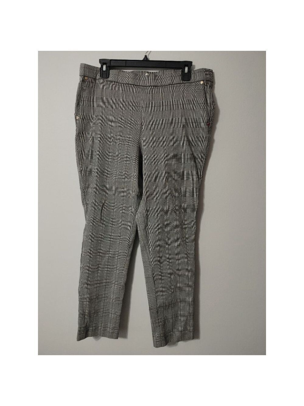 Women's Anne Klein Plaid Trousers L Black/Grey/White Brown Stripe